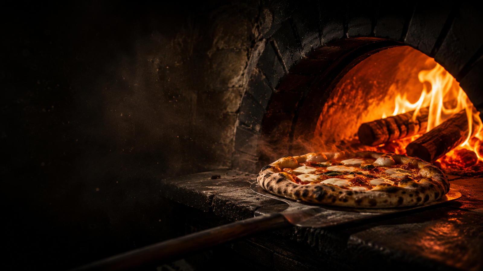 Pizza artesanal en horno de leña